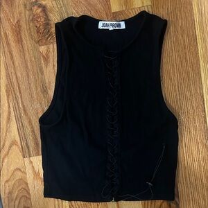 Joah Brown Black Lace-Up Tank Top